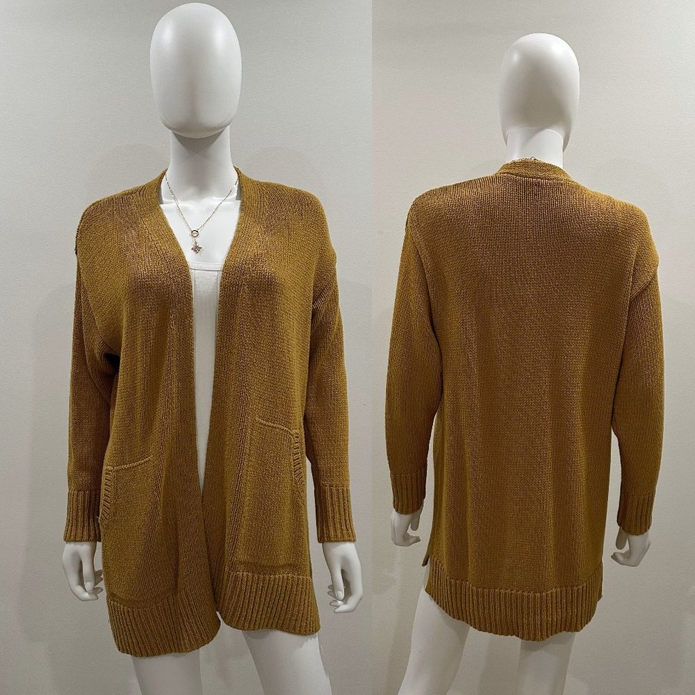 Lucky Brand Open Front Cardigan - size large - mustard yellow - long sleeve boho